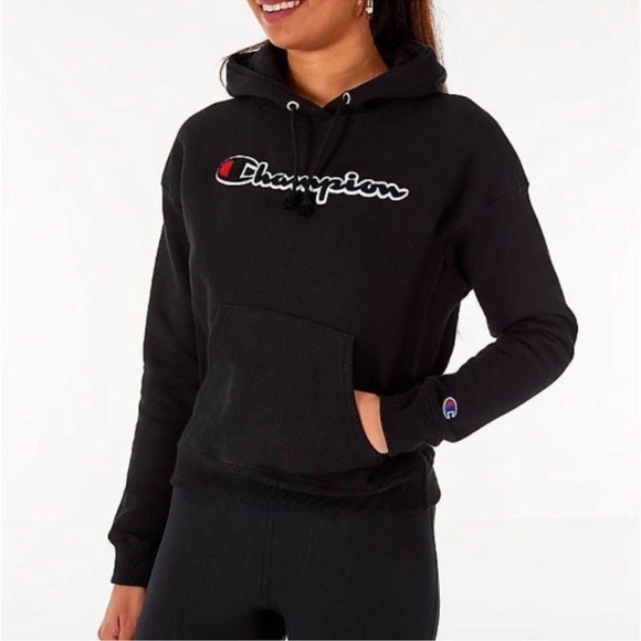 Champion - Powerblend Relaxed Women Black Hooded sweatshirt size Medium - Picture 7 of 12